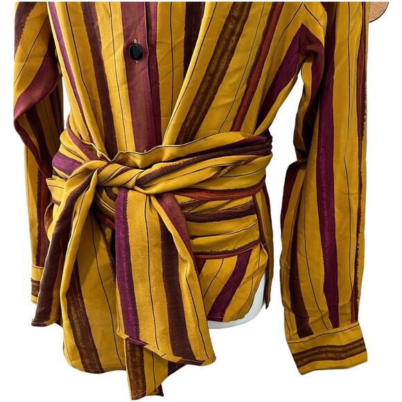 Max Mara Silk Wrap Around Belt Striped Blouse Size 6 - Picture 3 of 14